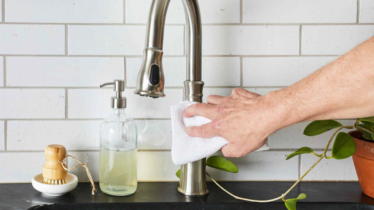 Remove Hard Water Stains with Vinegar and Dish Soap